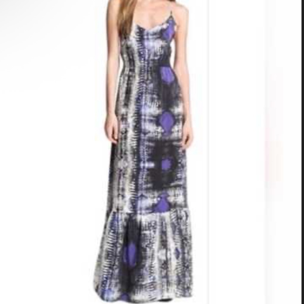 Parker 100% Silk Maxi Nautical Tribal Blur Dress Size Small